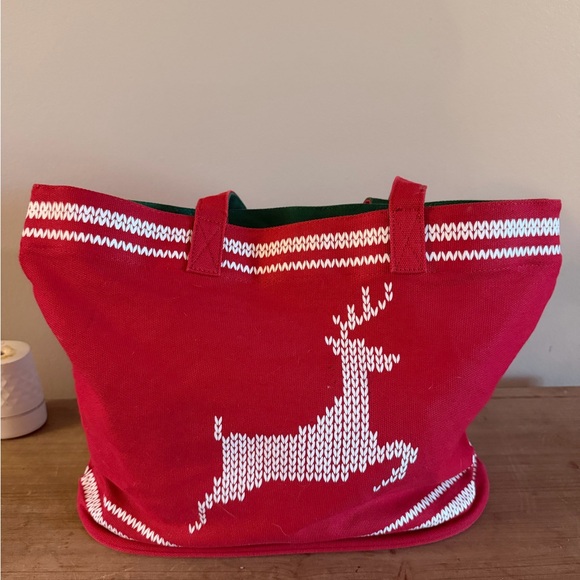 None Handbags - Chic Red Reindeer Tote Bag